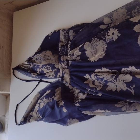 Navy blue and beige floral maxi dress - Picture 3 of 4